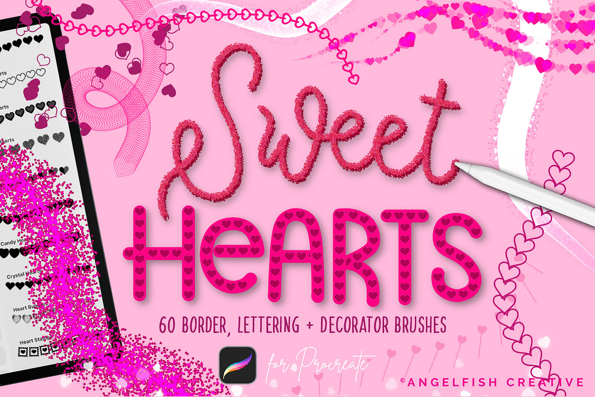 Sweet Hearts Brush Set for Procreate, a Brush Add-On by AngelfishCreative (Photo 1 of 7)