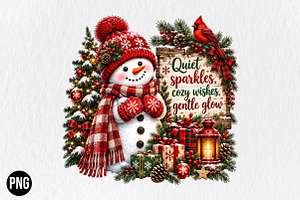 Cozy Christmas Snowman Scene PNG