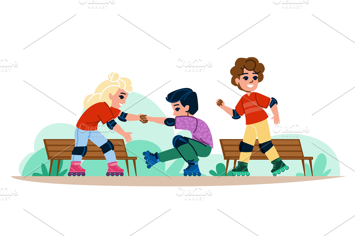 inline skating hobby kid vector, a Person Illustration by pikepicture
