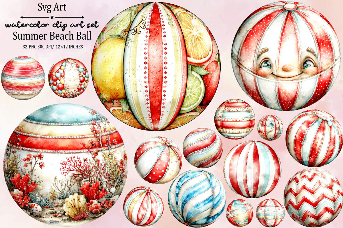 Whimsical Summer Beach Ball Clipart, an Illustration by SVGArt (Photo 1 of 9)