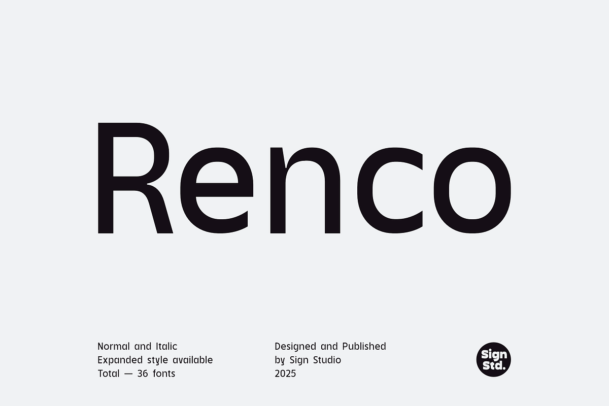 Renco – A Modern Geometric Typeface, a Sans Serif Font by Sign Studio (Photo 1 of 15)