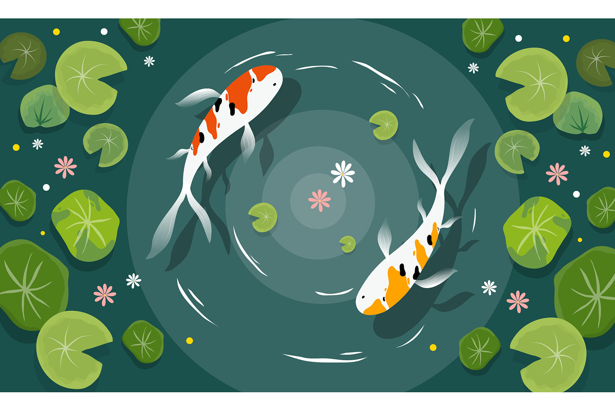 Nature lake koi pond illustration, an Animal Illustration by foxndeer (Photo 4 of 4)
