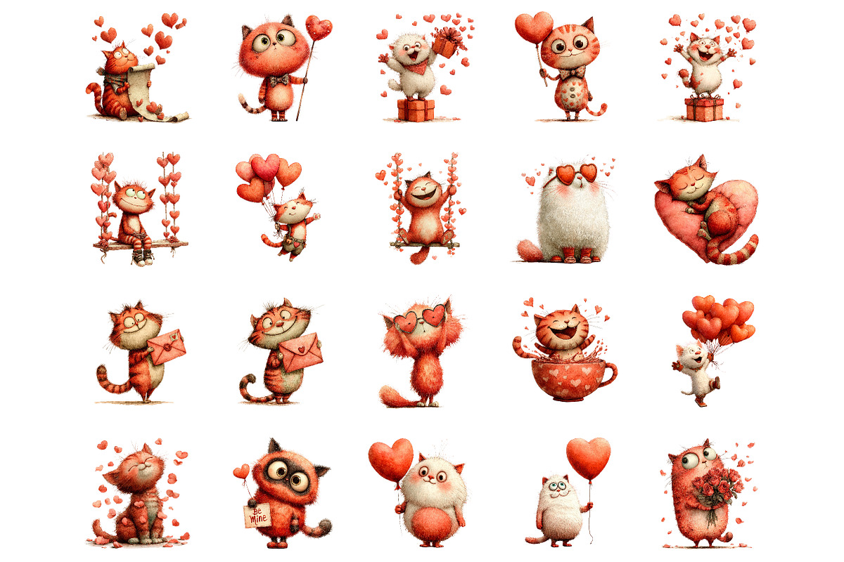 valentine cat clipart, an Illustration by CreationArt (Photo 3 of 5)