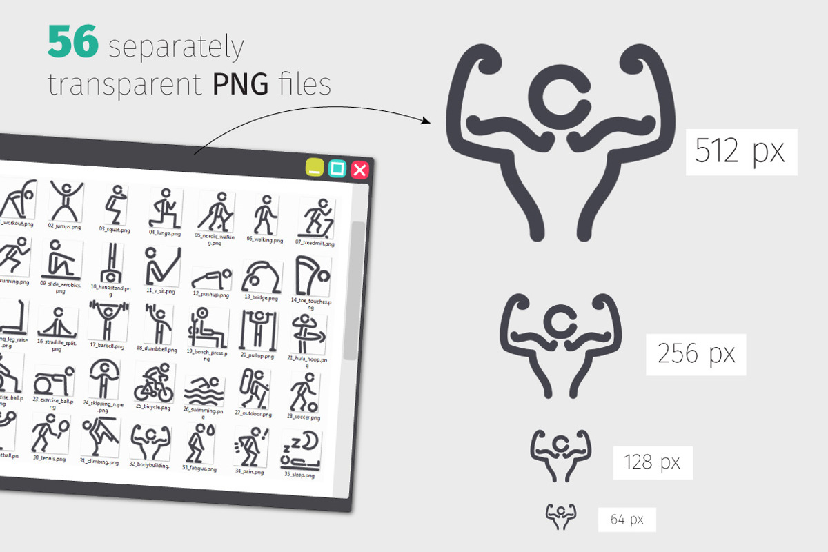 Fitness Line Icons Set, an Outline Icon by Voysla's Shop (Photo 3 of 4)