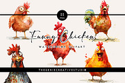 Funny Chicken PNG Clipart Set, an Animal Illustration by Geniecreativestudio (Thumbnail 1 of 9)