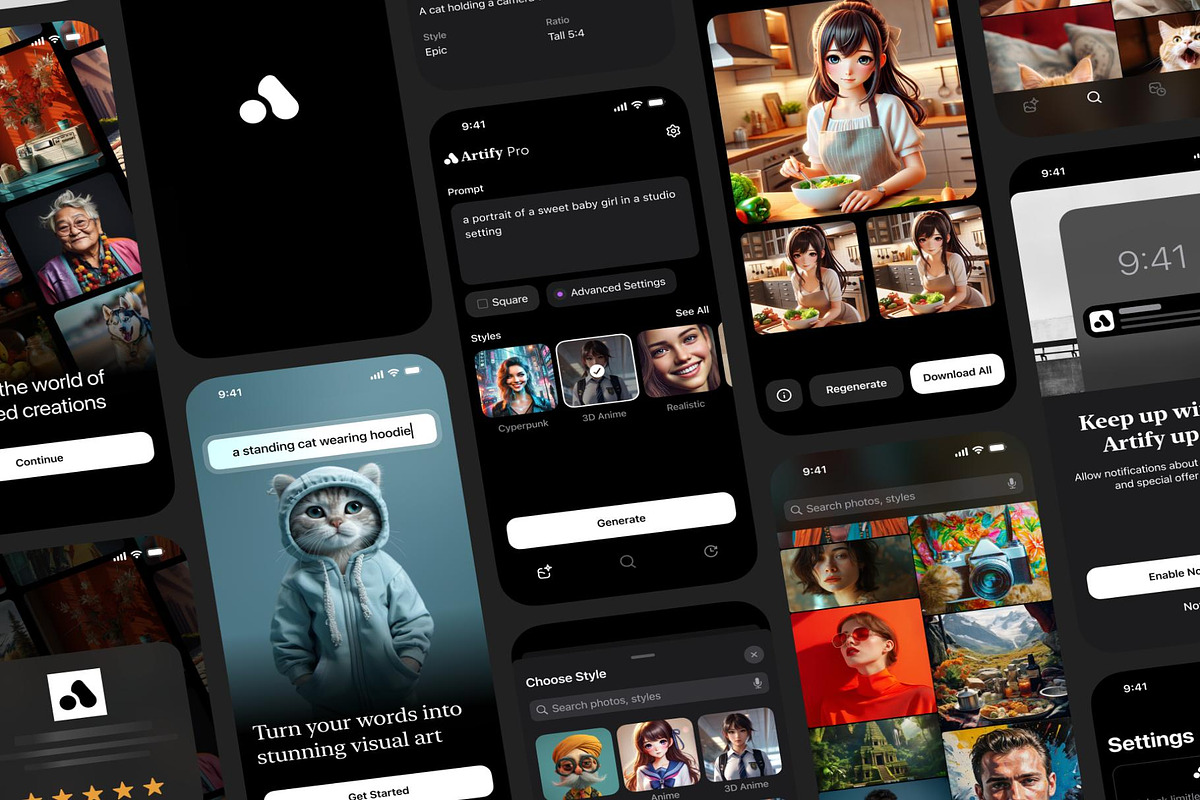 Artify AI Image Generator iOS UI Kit, an UI Kit Template by Creative Perspective (Photo 2 of 6)