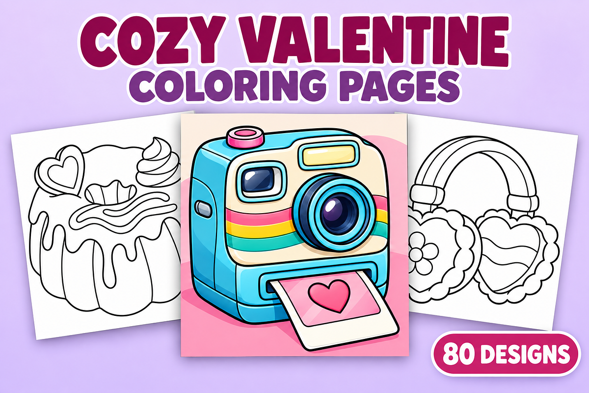 Cozy Valentine Coloring Pages Vol. 2, a Seasonal Illustration by Inkivelle Studio (Photo 1 of 3)