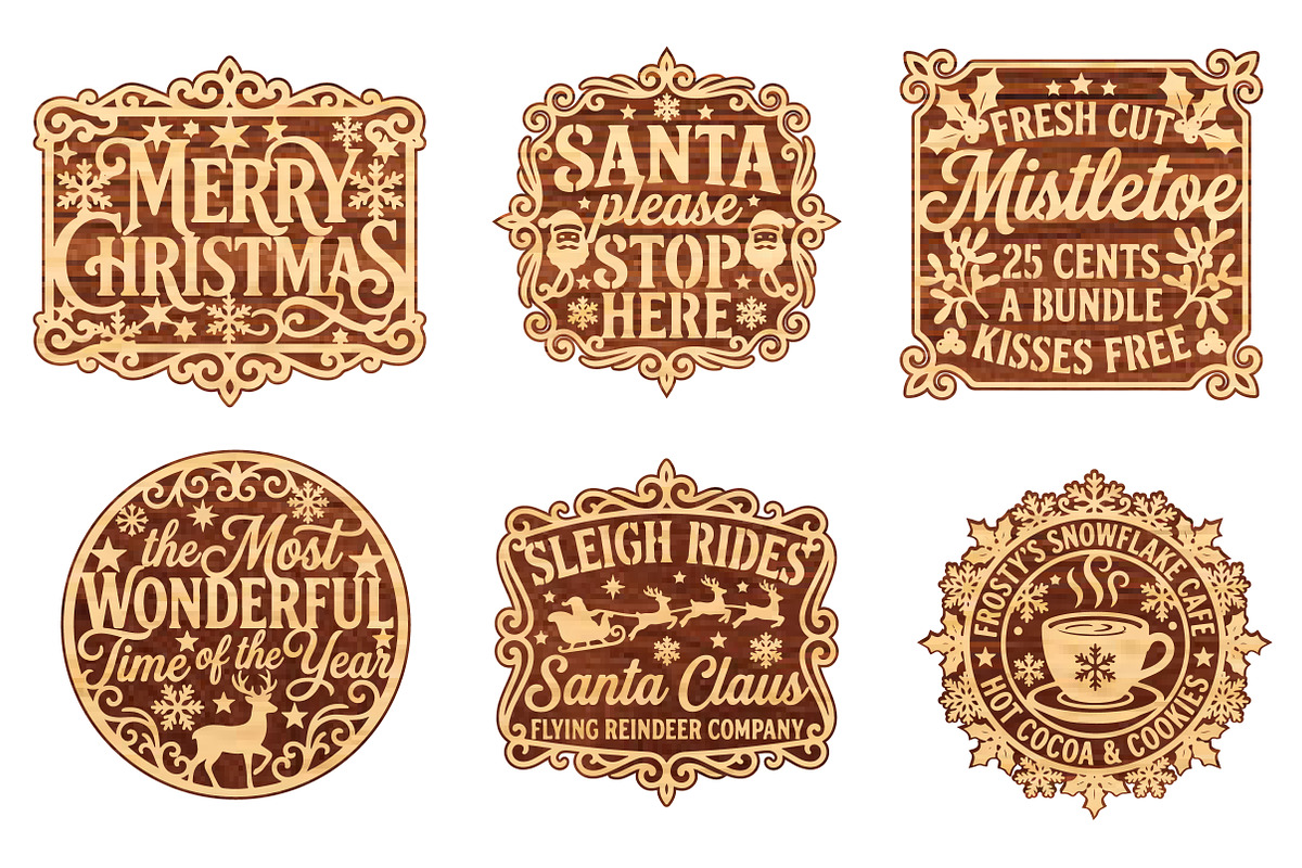 Christmas Vintage Signs Laser Cut, an Object Graphic by DreamCafeArt (Photo 3 of 8)