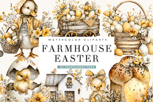 Watercolor Farmhouse Easter Clipart, an Object Illustration by BusyDaydesign