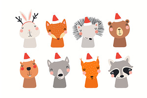 Cute animals Christmas set, an Animal Illustration by sceptical cactus