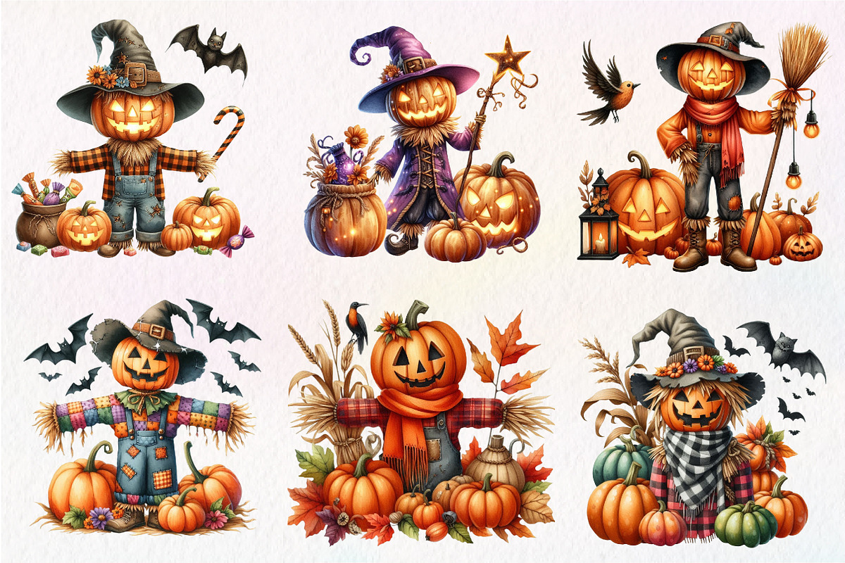 Cute Scarecrows clipart, an Illustration by CreationArt (Photo 2 of 5)