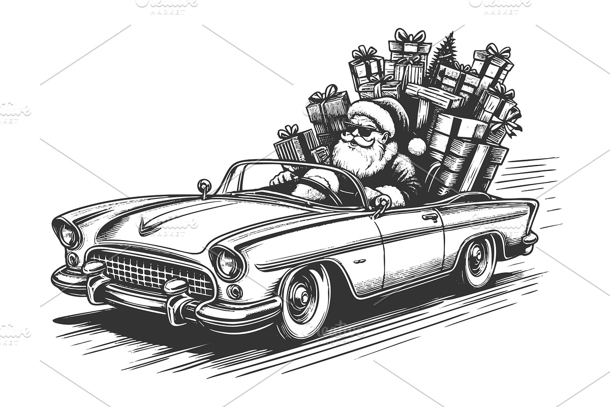 Santa Claus delivering gifts in, an Illustration by AlexArt