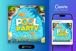 Pool Party Flyer Canva Template, a Flyer Template by PeetalyStudioDesigns