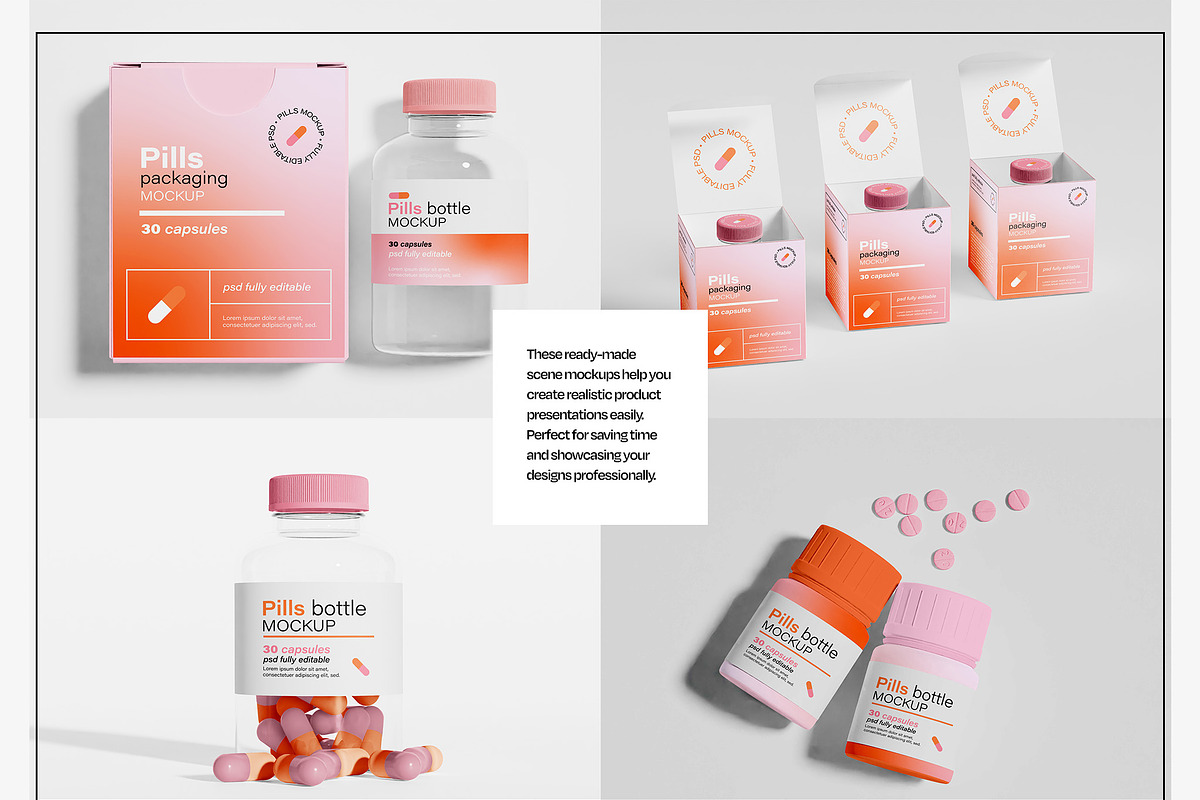Pill Bottle Packaging Mockup Set, a Packaging Mockup by Mego-studio (Photo 5 of 10)