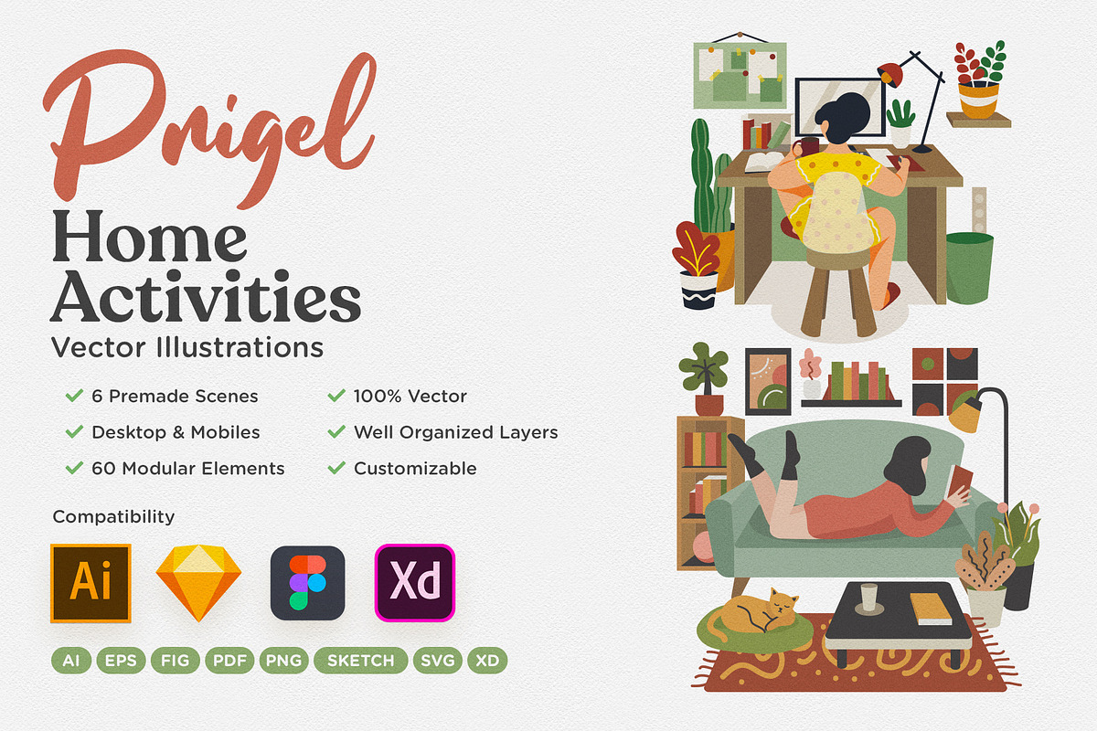 Prigel - Home Activity Modular Scene, an Illustration by Telllu & Friends (Photo 1 of 6)