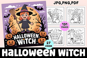 Halloween Witch Coloring Pages, a Seasonal Illustration by Coco Bloom