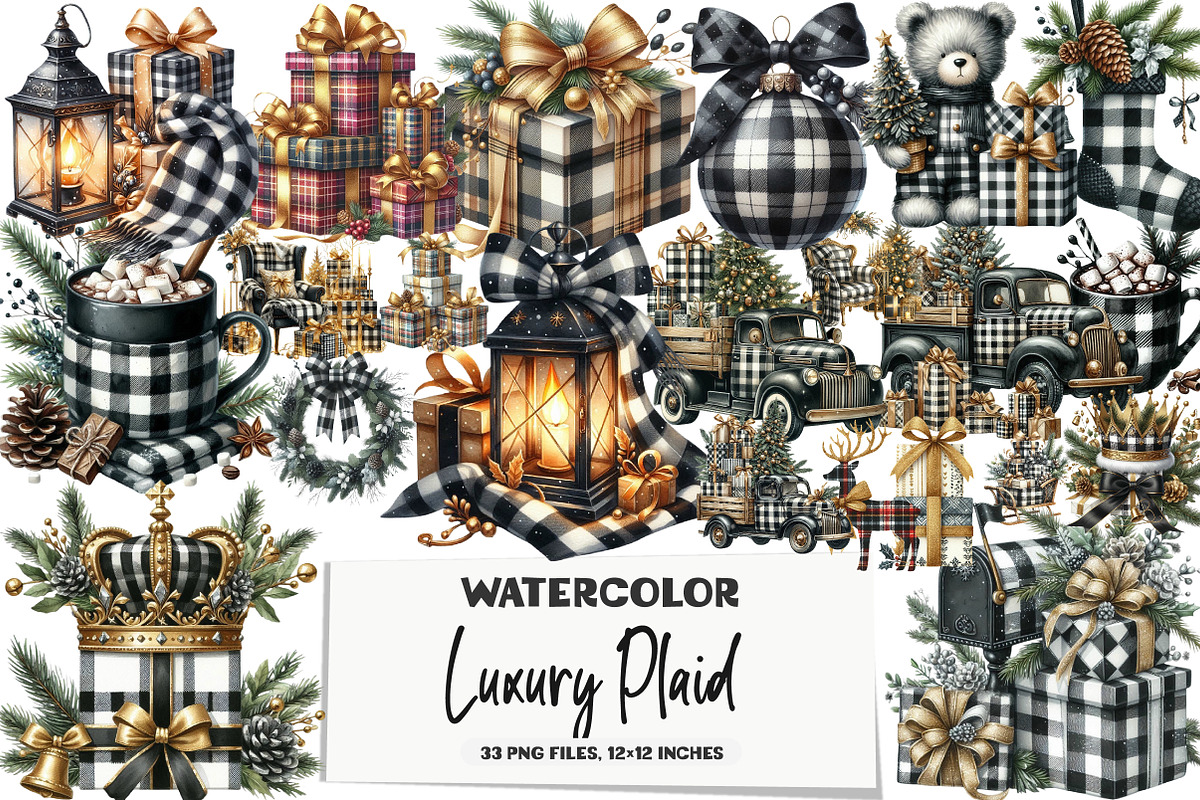 Luxury Plaid Black and White Christm, an Illustration by DreamArtGraphic (Photo 1 of 5)