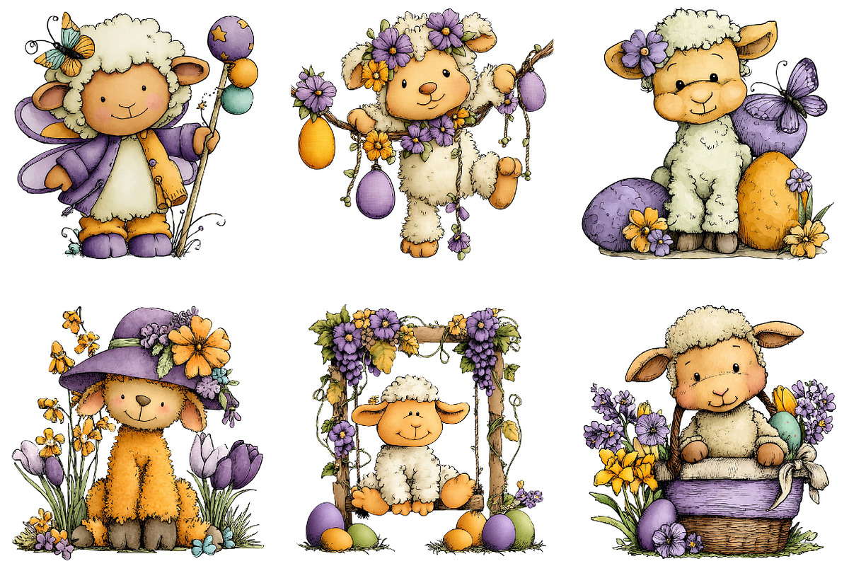 Whimsical Easter Sheep Clipart, an Illustration by Dream Creation (Photo 3 of 6)