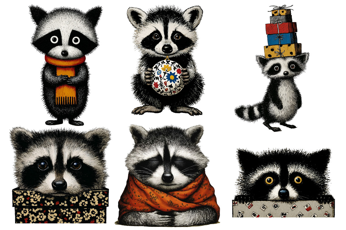 Christmas Cute Raccoon Clipart, an Illustration by Designworld (Photo 4 of 5)