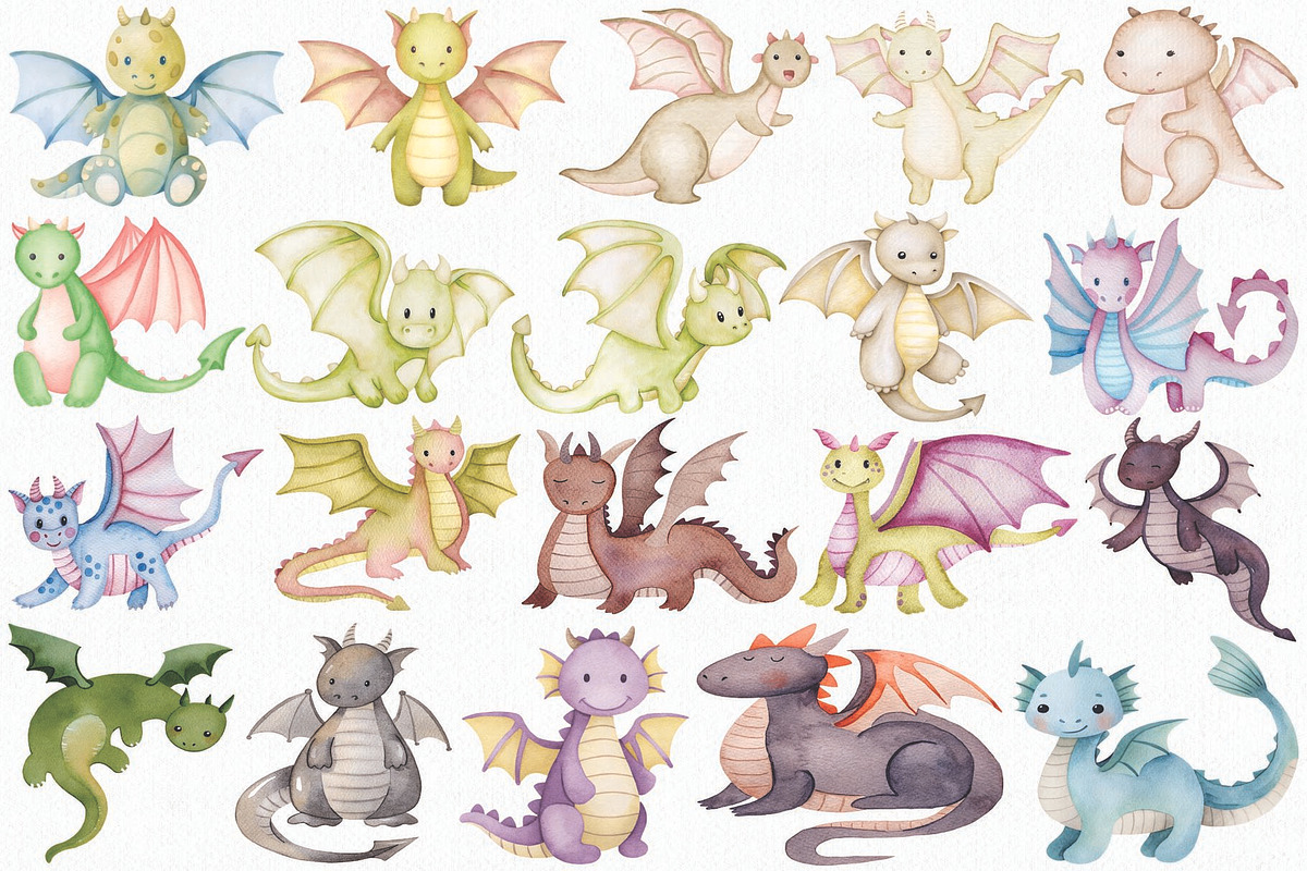 Watercolor Dragon Clipart Set, an Animal Illustration by CropUp Creative (Photo 2 of 4)