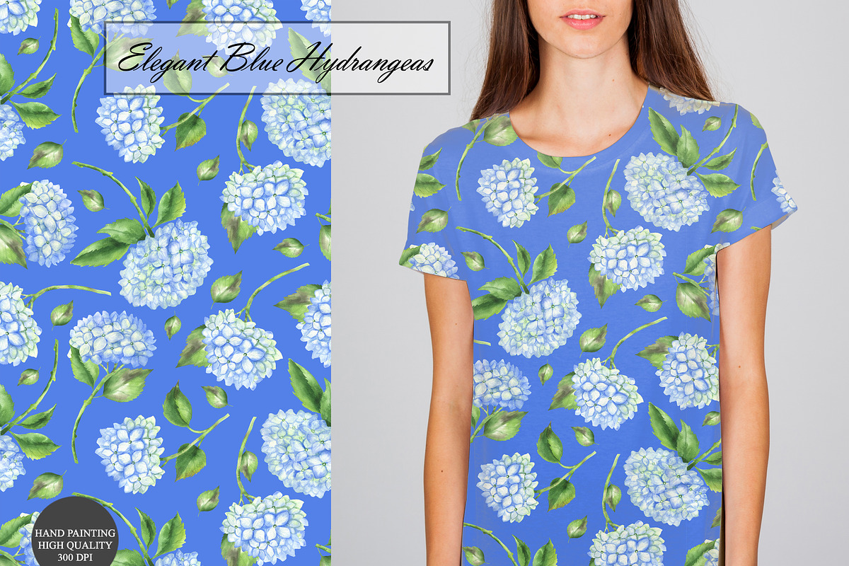 Hydrangea Watercolor Seamles Pattern, an Illustration by OlDm_Shop (Photo 4 of 9)