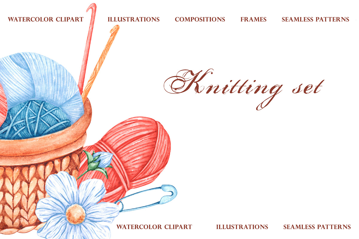 Knitting watercolor set. Crochet., an Illustration by SabinaWatercolorArt (Photo 16 of 16)