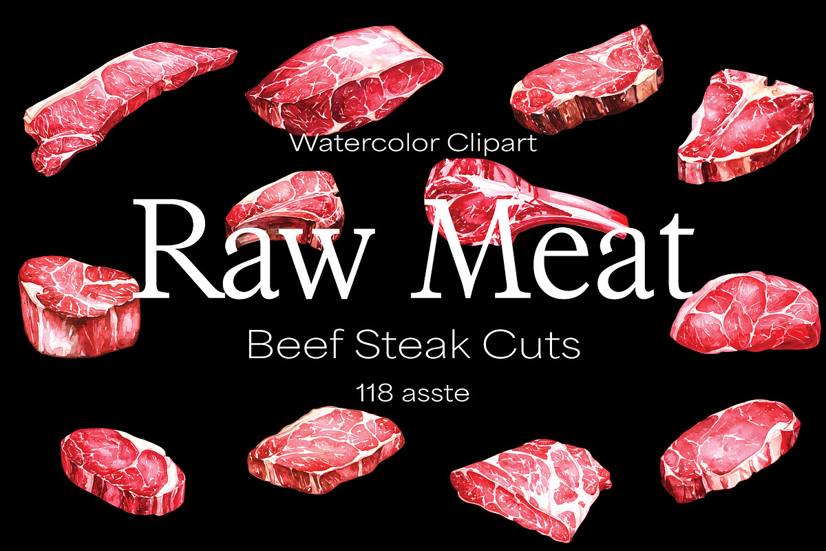 Raw Meat 12 Steak Cuts – Watercolor, an Illustration by Northink (Photo 1 of 4)