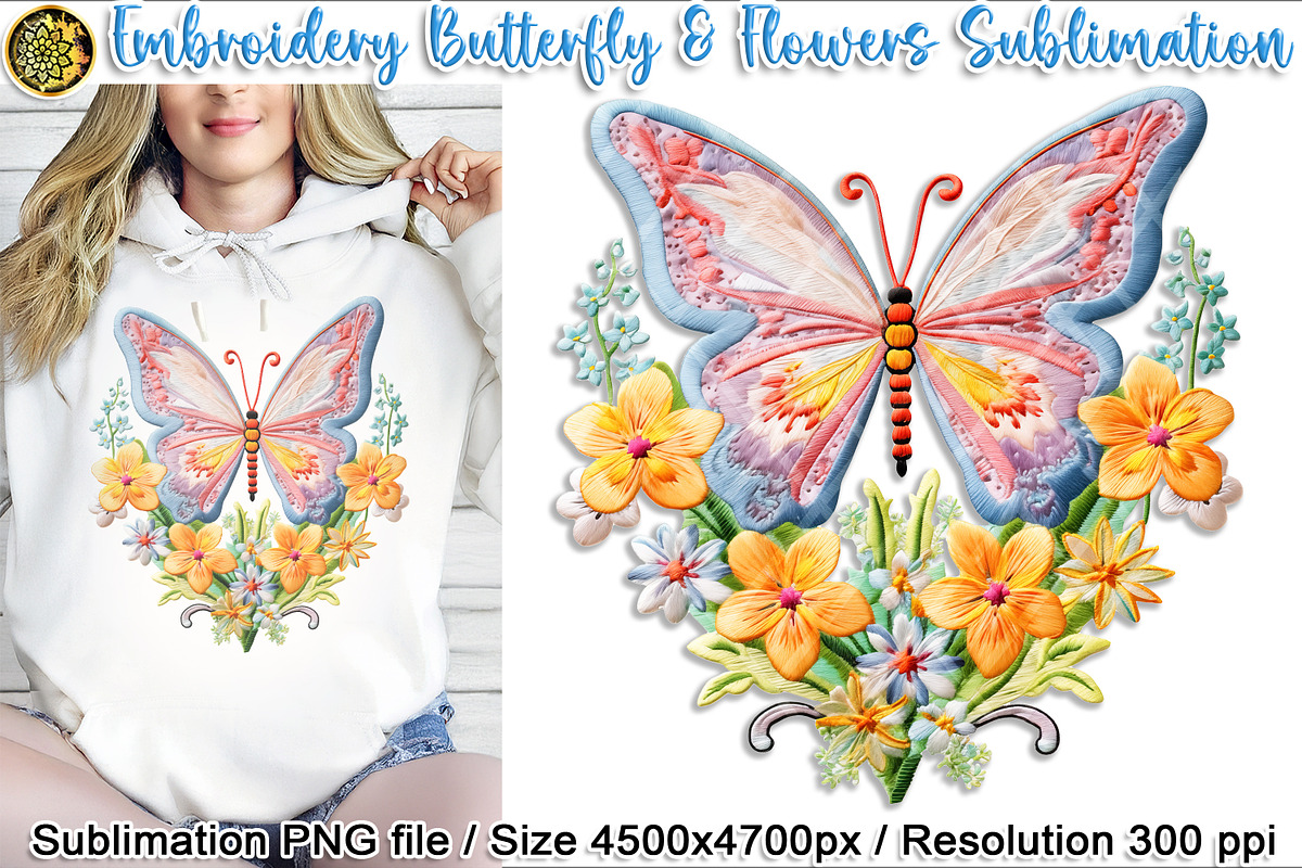 Embroidery Butterfly & Flowers PNG, an Object Graphic by V Design Creator (Photo 1 of 7)