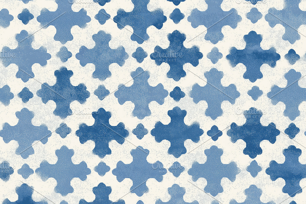 Seamless pattern blue watercolor mosaic pattern with quatrefoil, a Pattern Graphic by Studio ANNA