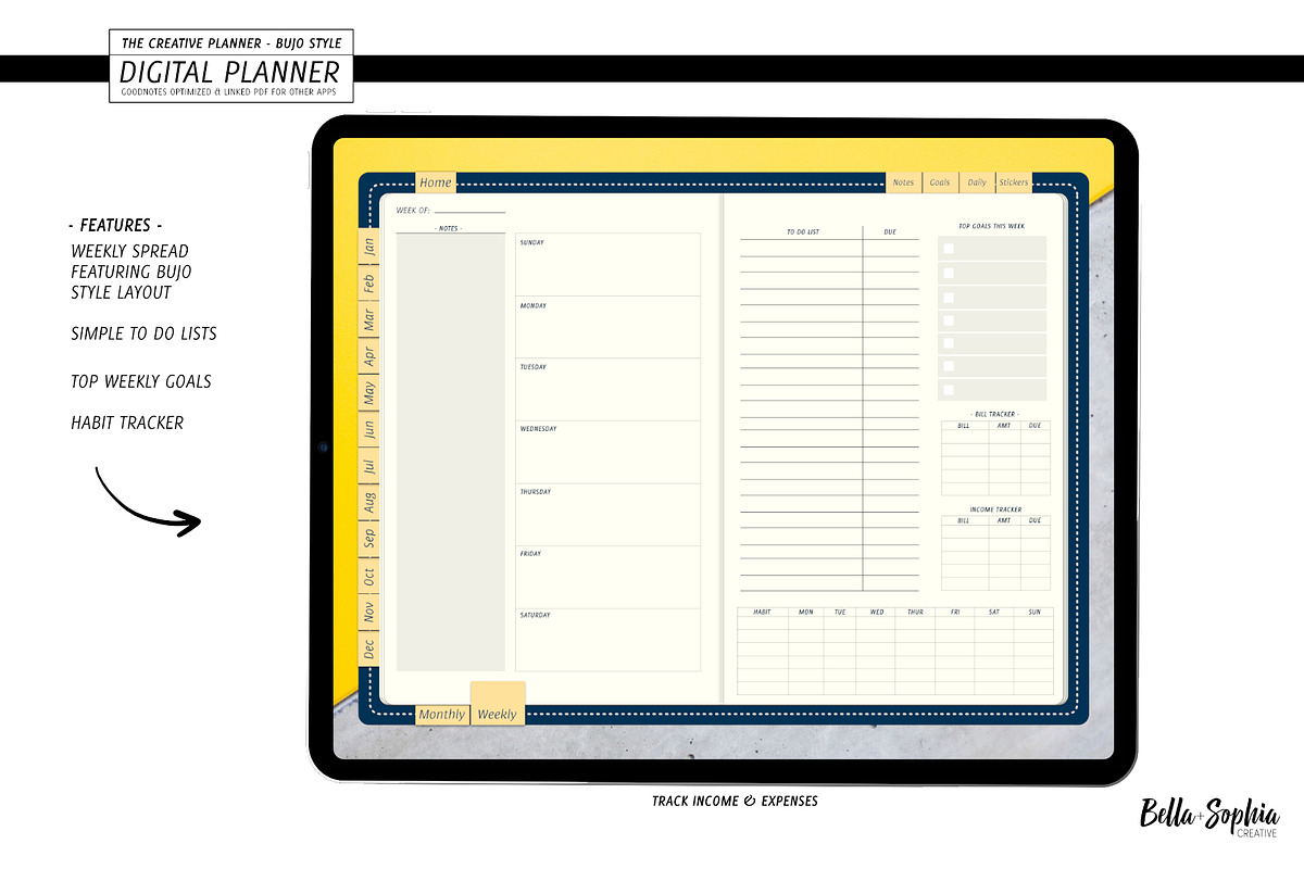 Navy Digital Planner for Goodnotes, a Stationery Template by Bella+Sophia Creative (Photo 3 of 6)