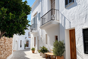 Sunlit narrow Mediterranean street, an Architecture Photo by MistyDay