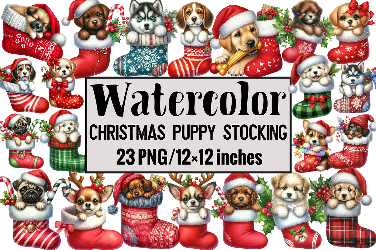 Christmas Puppy Stocking, an Illustration by Design Market (Photo 1 of 3)