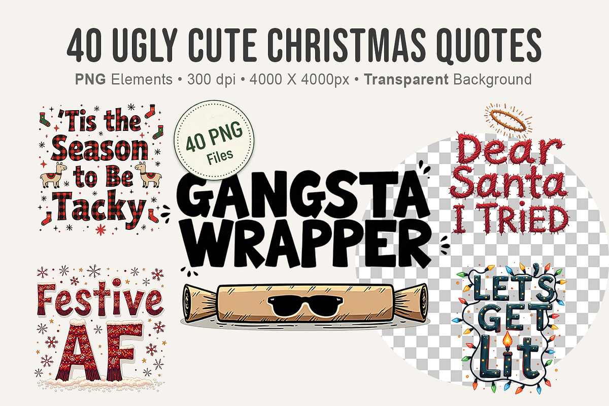 40 Ugly Cute Christmas Quotes, an Illustration by Artnoy (Photo 1 of 8)