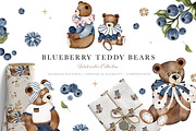 Blueberry Teddy Bears Watercolor Set, an Animal Illustration by Pati Paints (Thumbnail 1 of 12)