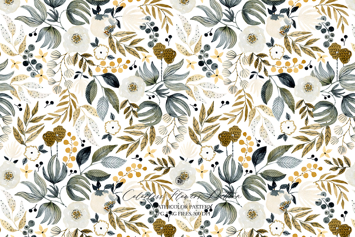 Colorless Flowers Watercolor Pattern, a Pattern Graphic by Webvilla Studio (Photo 7 of 7)