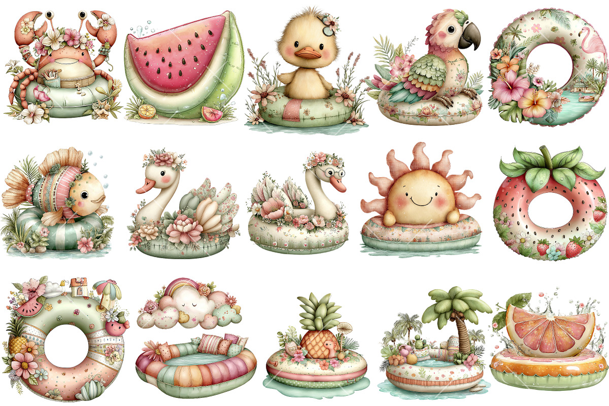 Whimsical Summer Pool Float Clipart, an Illustration by OK Design (Photo 3 of 6)