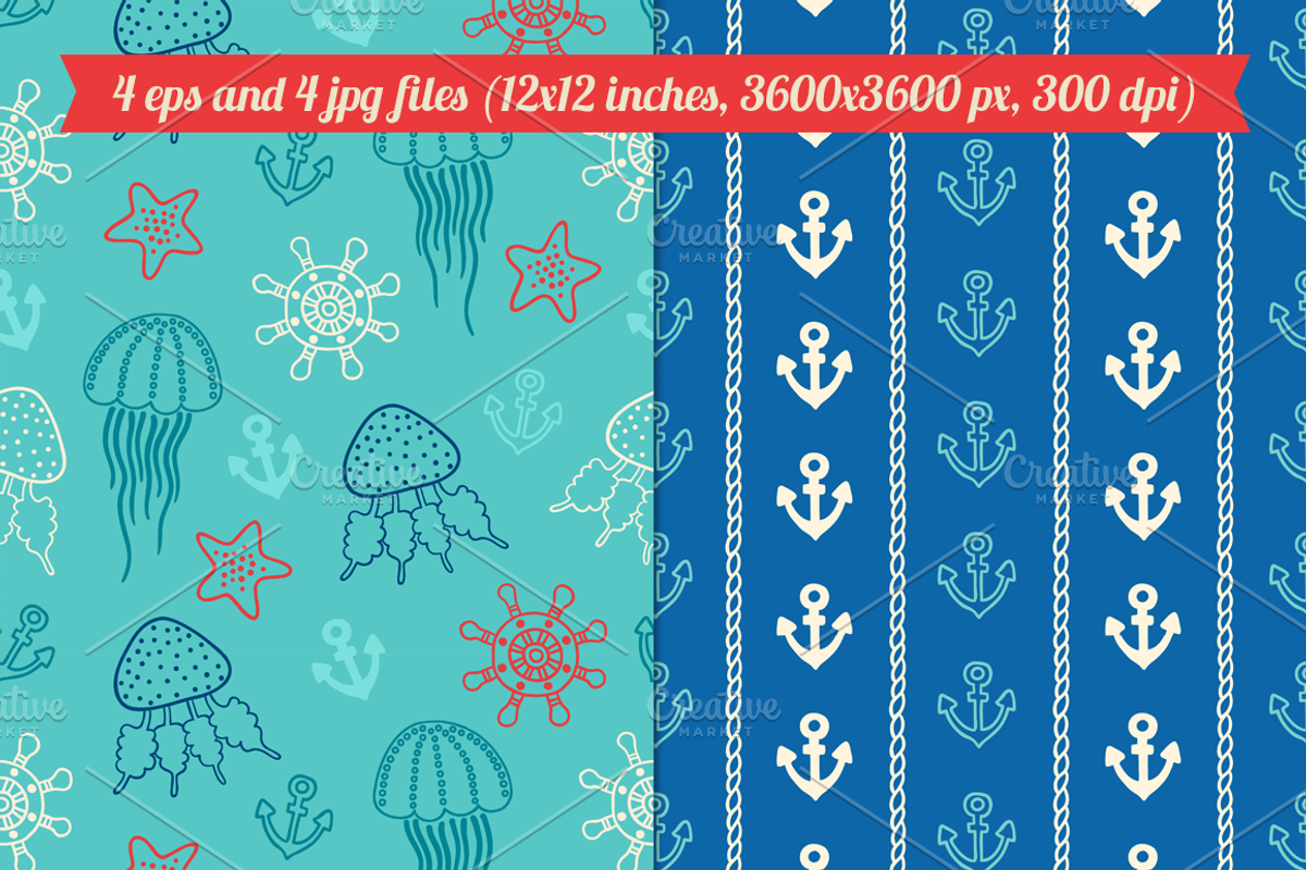 Sea greeting cards and patterns preview 2
