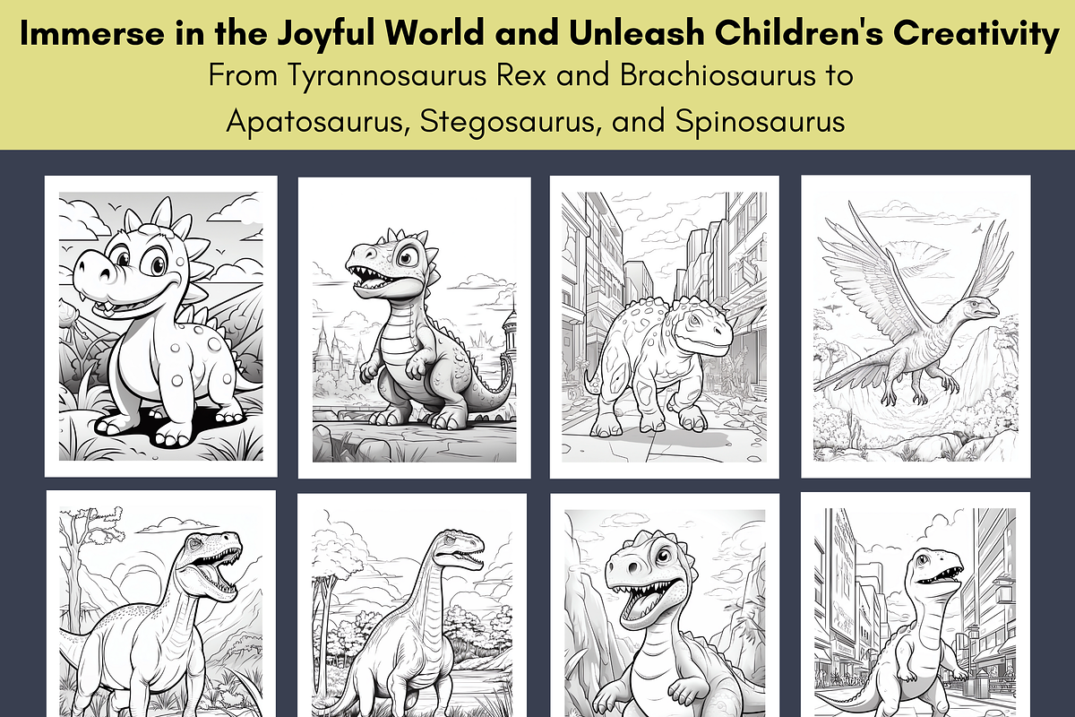 127 Kawaii Dinosaur Coloring Pages, a Brochure Template by LA Design (Photo 3 of 10)