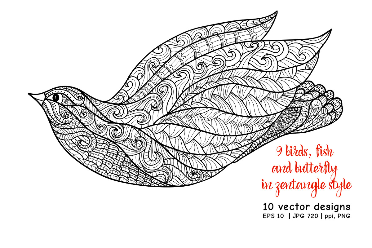Set of 10 Decorative Patterned birds, a Decorative Illustration by Elen-Lane (Photo 4 of 6)
