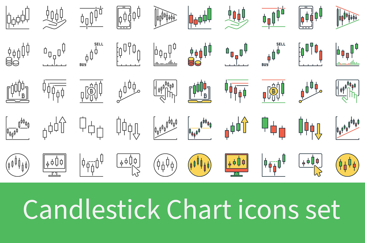 Candlestick Chart Trading icons set, an Icon by VenomousVector