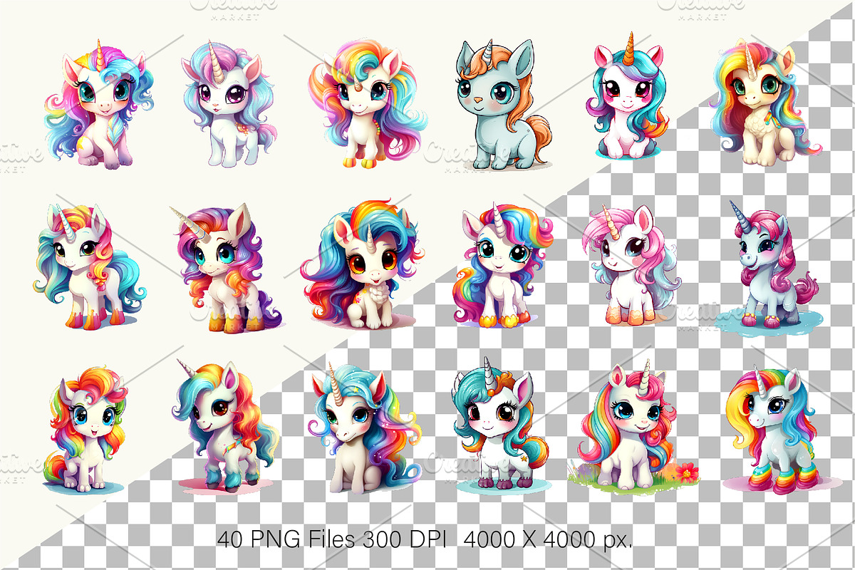 Big bundle of Cute unicorns. TShirt, an Animal Illustration by KENO Mascots (Photo 2 of 10)