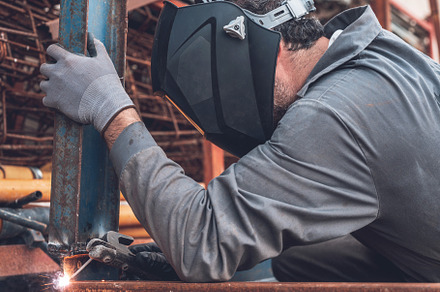 Welding work man welding in worksho containing spark, man, and welding, an Industrial Photo by david.herraez.calzad