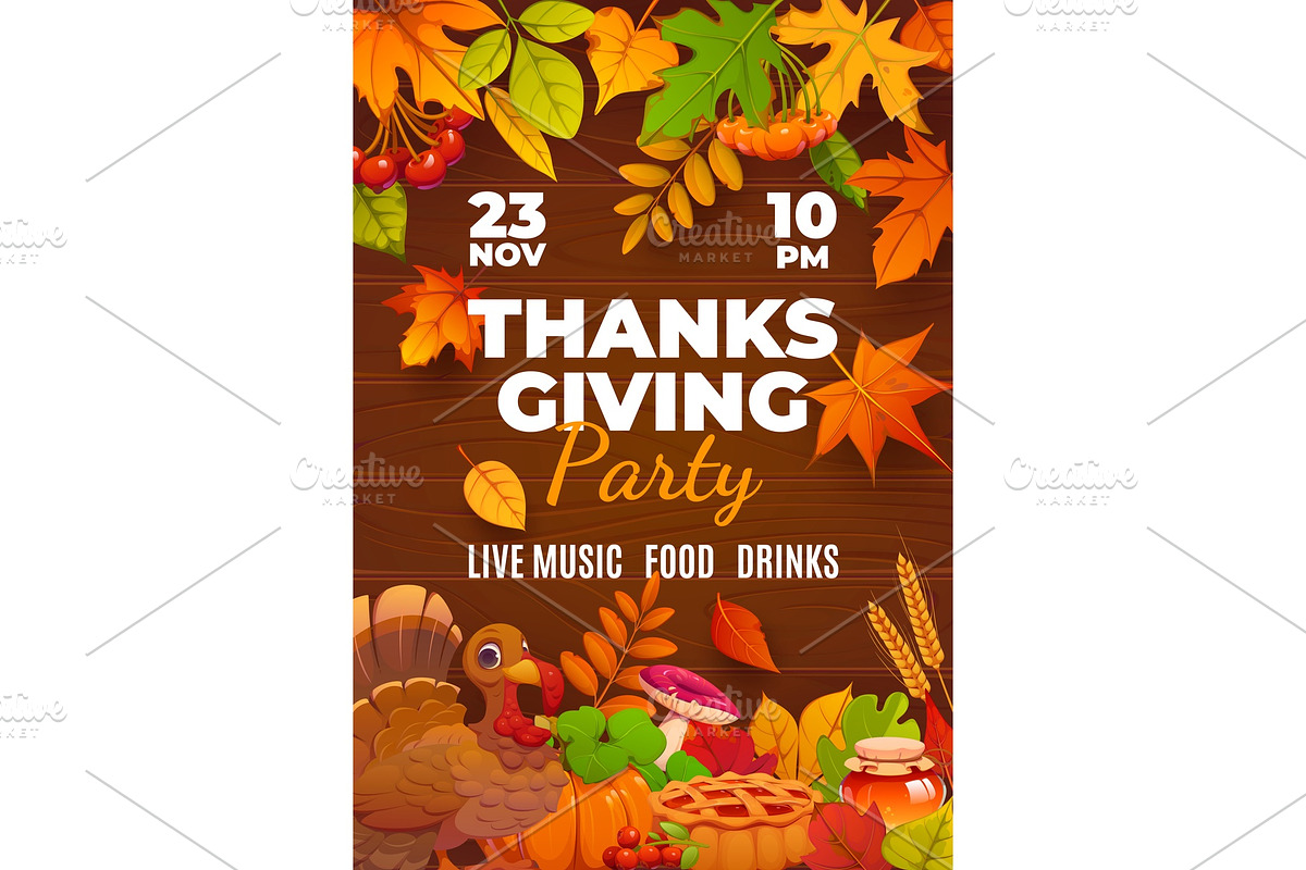 Thanksgiving Day party flyer, a Seasonal Illustration by Vector Tradition