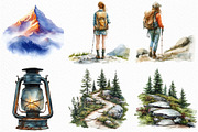 Watercolor Mountain Hiking Clipart, an Illustration by Craft Nest (Thumbnail 2 of 6)
