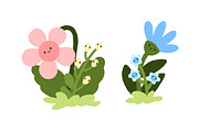 Cute flowers with kawaii faces set, a Decorative Illustration by Good Studio (Thumbnail 3 of 5)