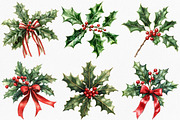 Watercolor Holly & Berries Clipart, an Illustration by Canvas Craft (Thumbnail 2 of 8)