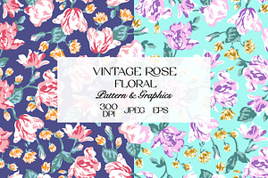 Vintage Rose Floral Pattern, a Pattern Graphic by StudioGlouna