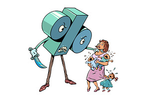 A discount sign robs a woman, a Finance Illustration by rogistok