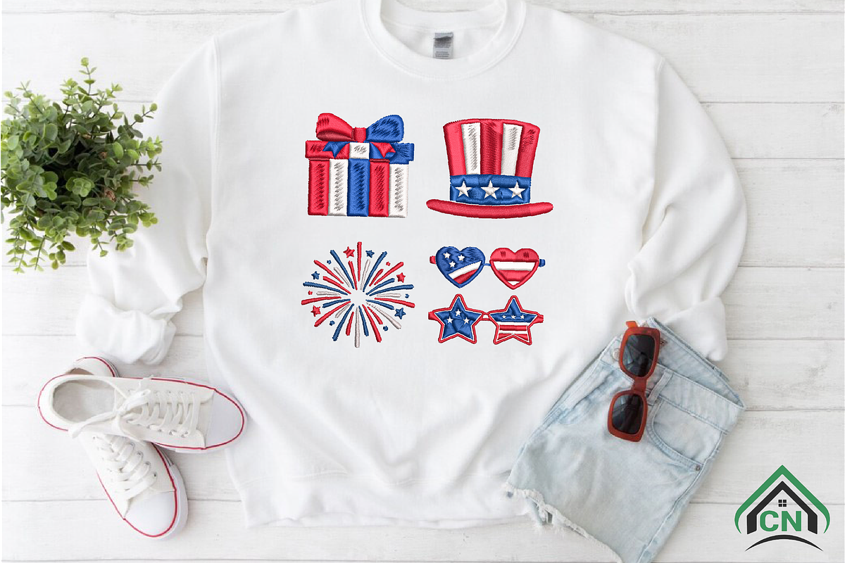 4th of July Embroidery X 15 Designs, an Illustration by Craft Nest (Photo 5 of 6)