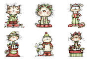 Whimsical Funny Christmas Cats Clipa, an Illustration by designcity5 (Thumbnail 2 of 5)